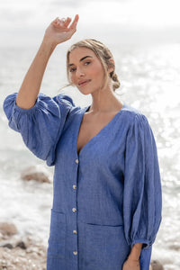 Casandra Klänning linen Blåblå