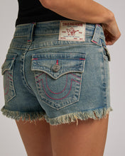 Ladda upp bild till gallerivisning, True Religion jeans - Joey Low Rise cut off shorts Seastorm
